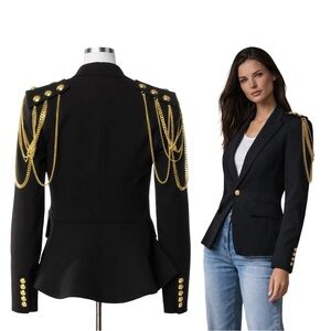 $1080 VERONICA BEARD Chain Embellished Dickey Blazer — Size 0 — Black
